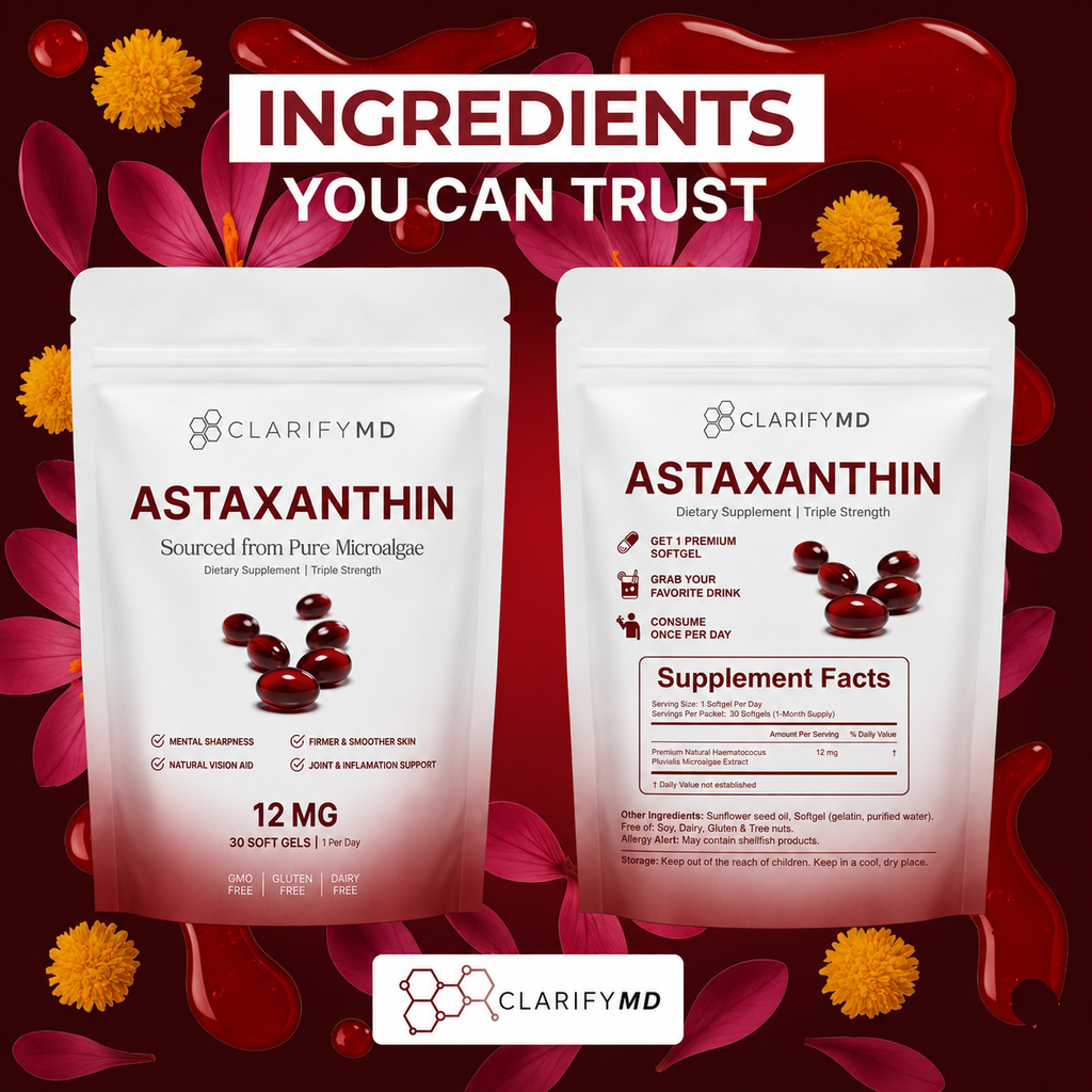 ClarifyMD Astaxanthin 12mg Softgels – Full Body & Brain Cellular Protection For Healthy Ageing